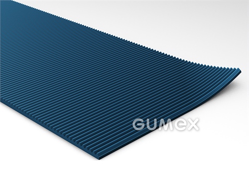 Gumová podlahovina s dezénom S 3, hrúbka 3mm, šíře 1200mm, 65°ShA, SBR, dezén pozdĺžne ryhovaný, -20°C/+60°C, modrá